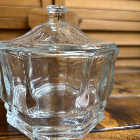 Vintage Clear Glass Lidded Candy Dish or Storage Jar – Hexagon Shape - Picture 3 of 6